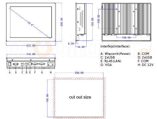 mobilator.pl panelpc wytrzymały odporny ip65 panel przedni wymiary